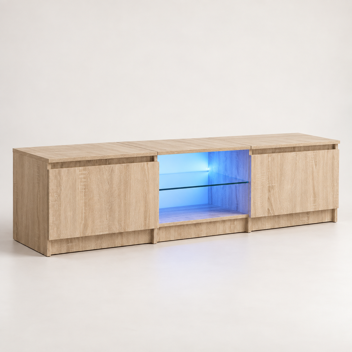 Meuble Télé en Bois Sonoma Clair avec LED RVB  | Honûr