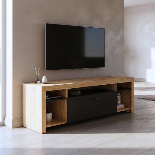 Meuble Télé Bois et Noir - Leif | Design et Rangement Malin