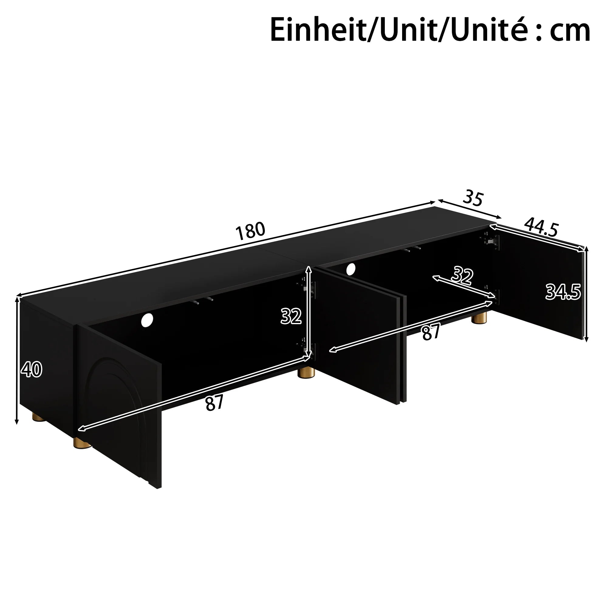 Meuble TV Noir 180 cm