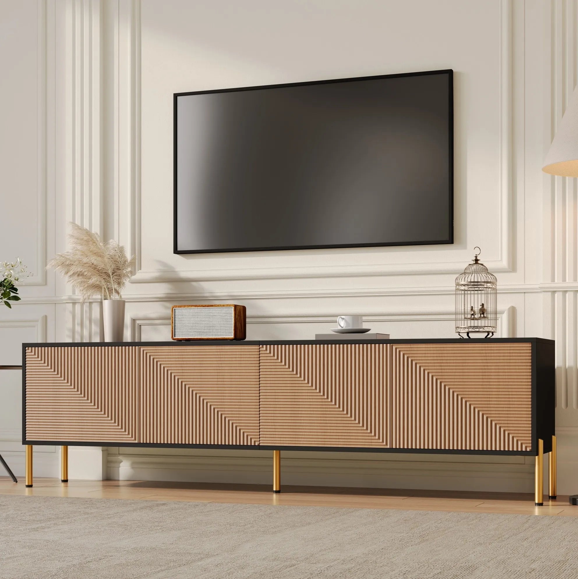 Meuble TV Noir et Bois 180 cm