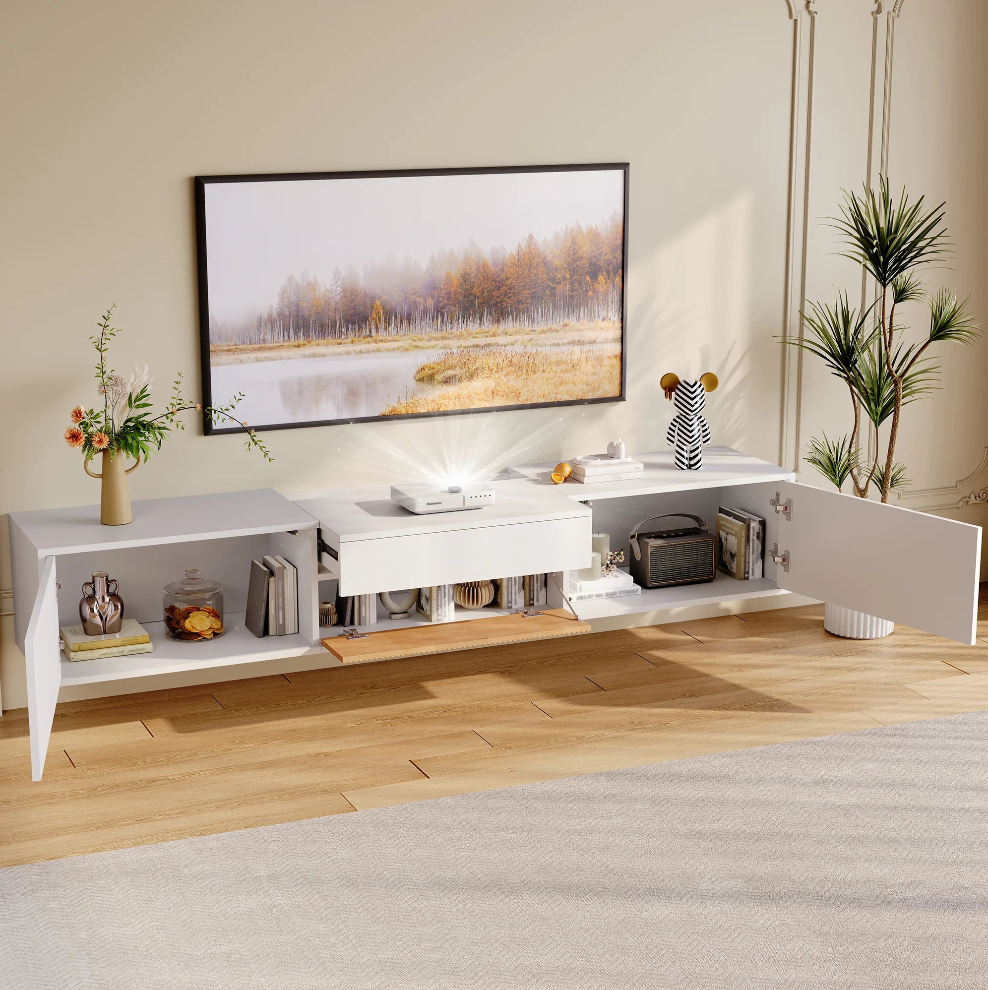 meuble TV Blanc Laqué 180 cm