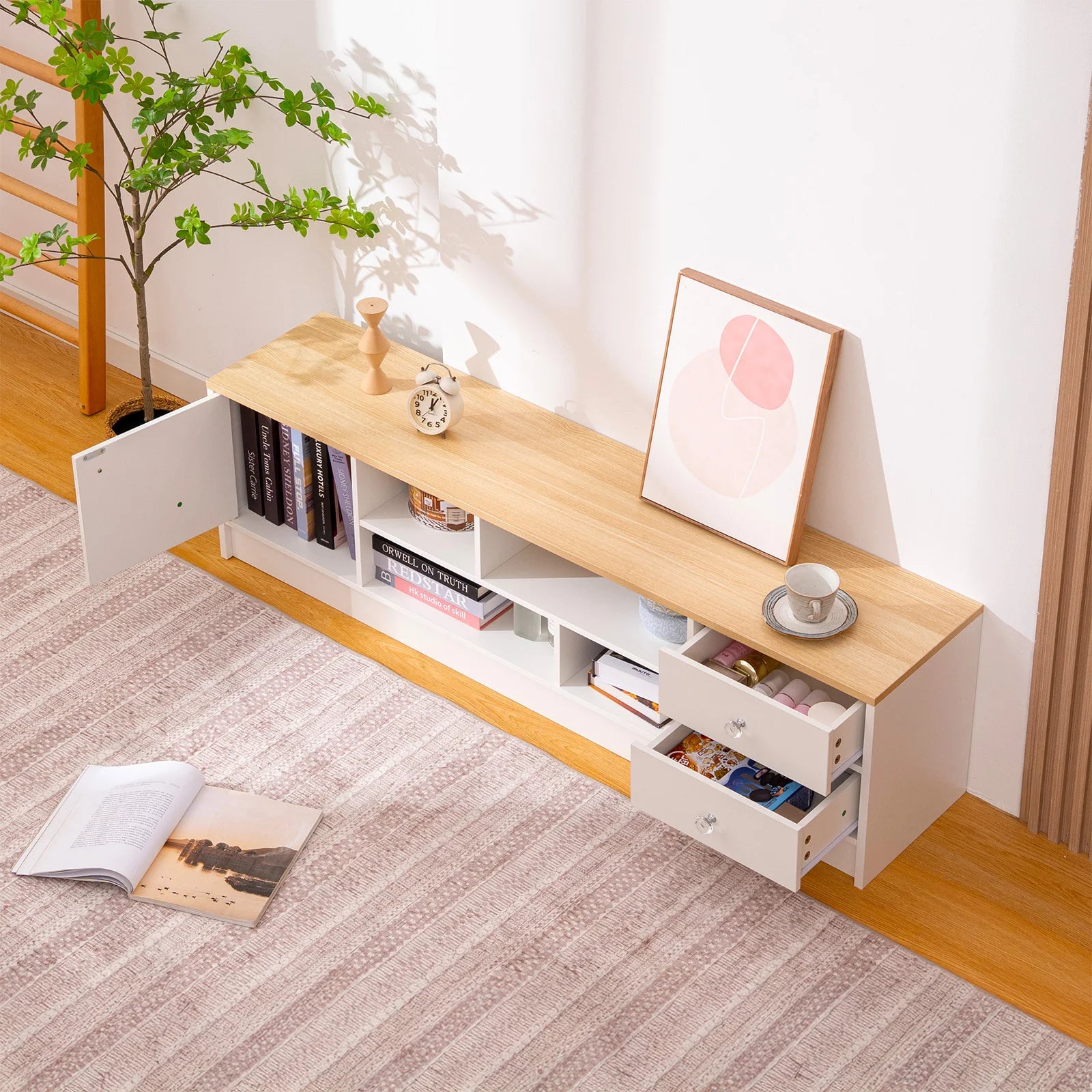 Meuble TV Blanc et Bois 160 cm