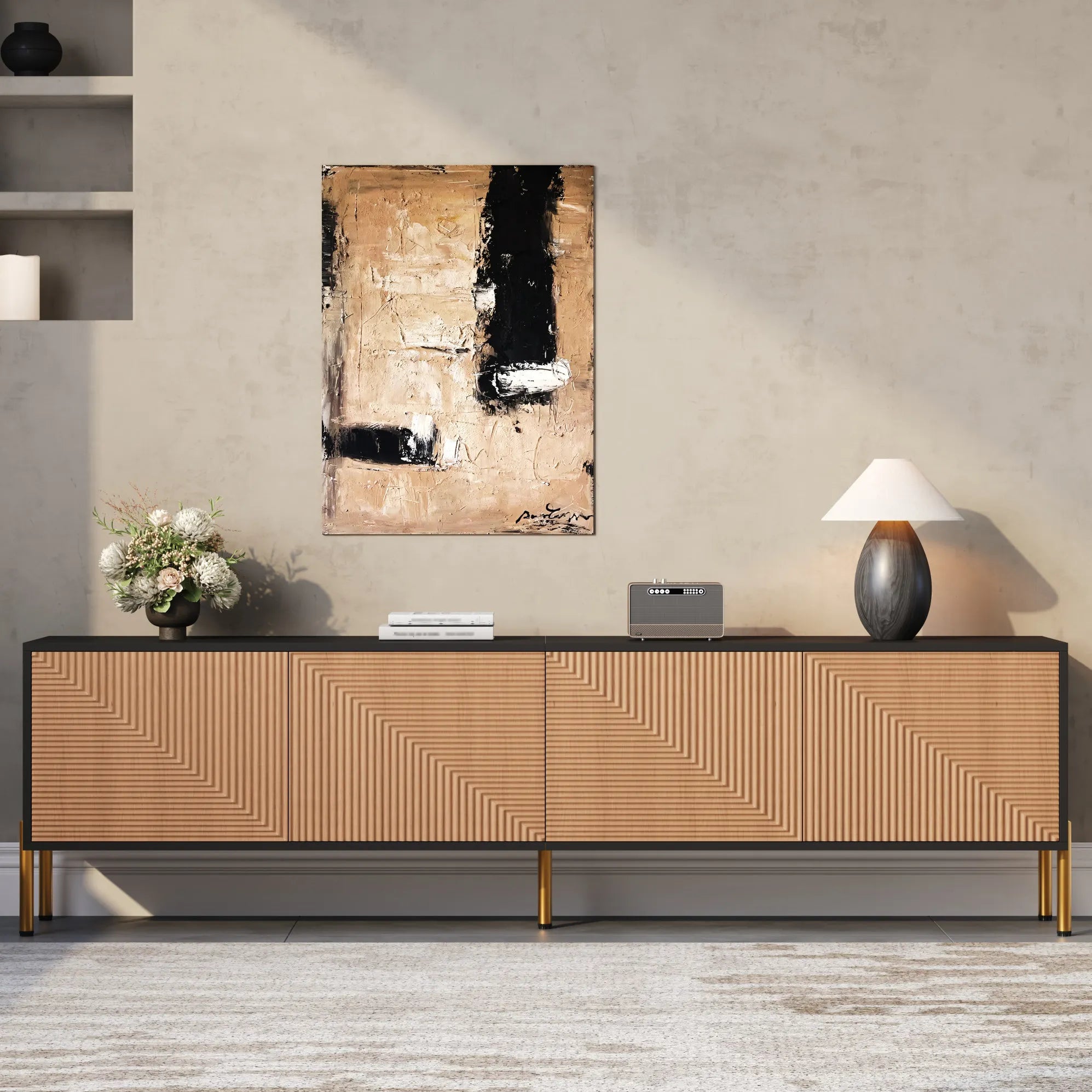 Meuble TV Noir et Bois 180 cm