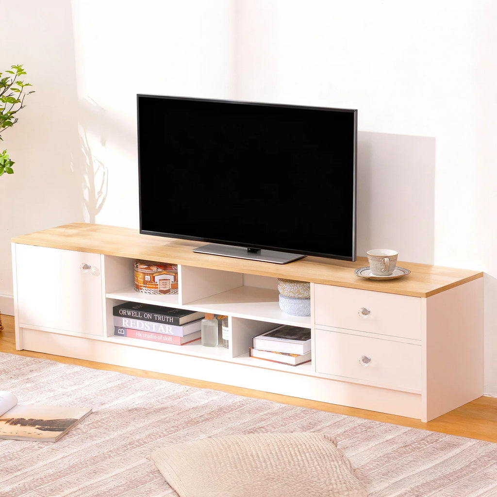 Meuble TV Blanc et Bois 160 cm