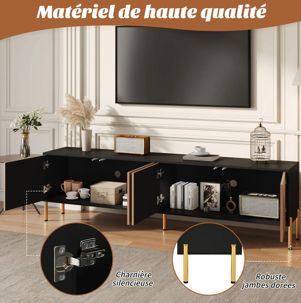 Meuble TV Noir et Bois 180 cm
