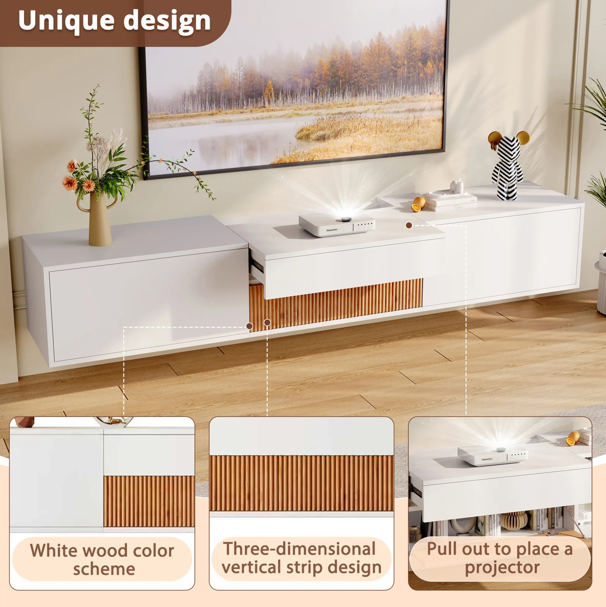 meuble TV Blanc Laqué 180 cm