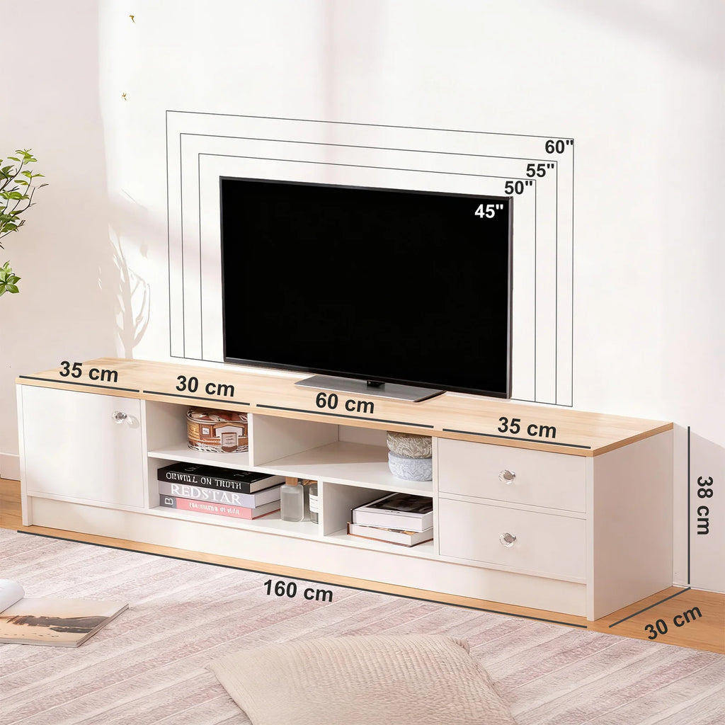 Meuble TV Blanc et Bois 160 cm