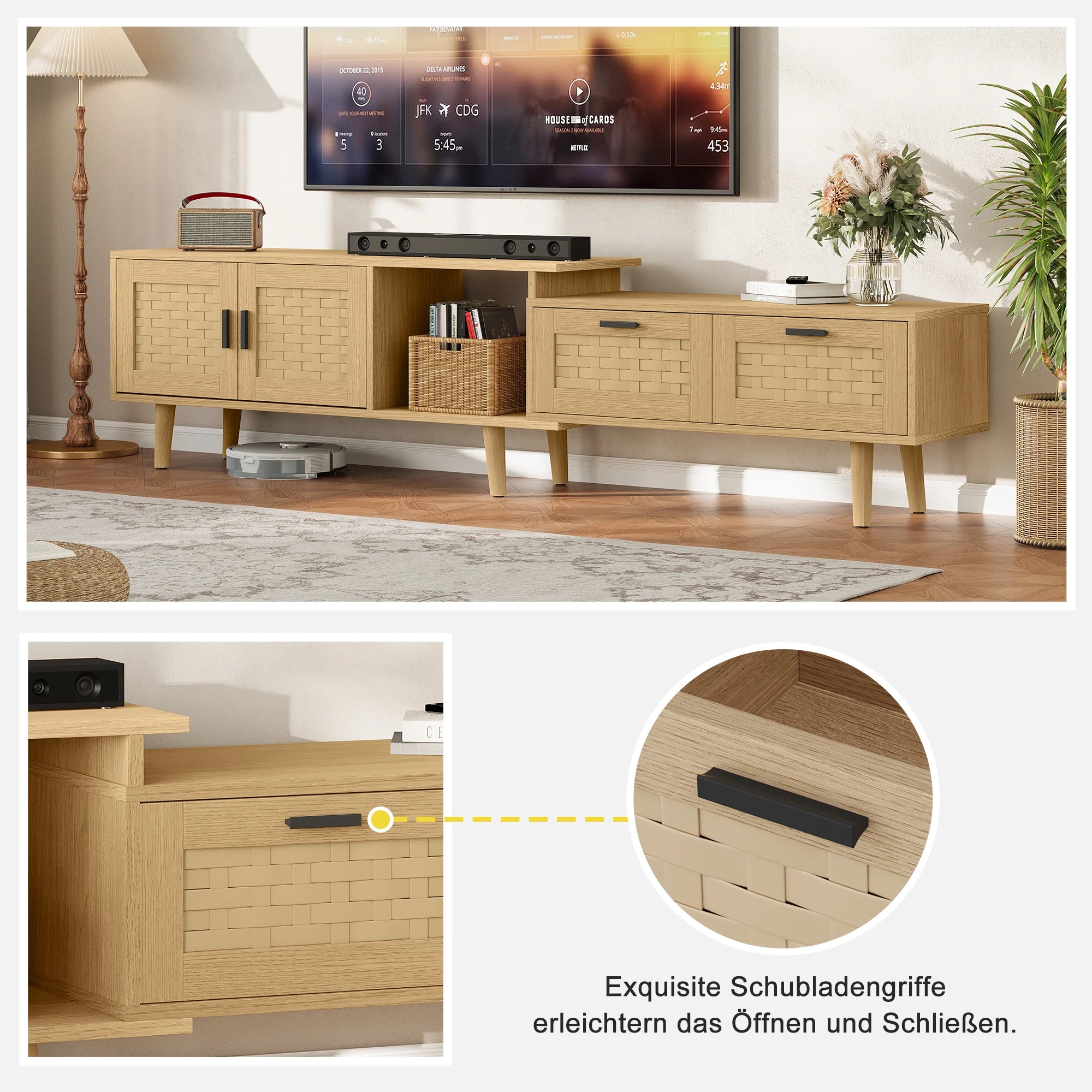 Meuble TV Bois et Rotin