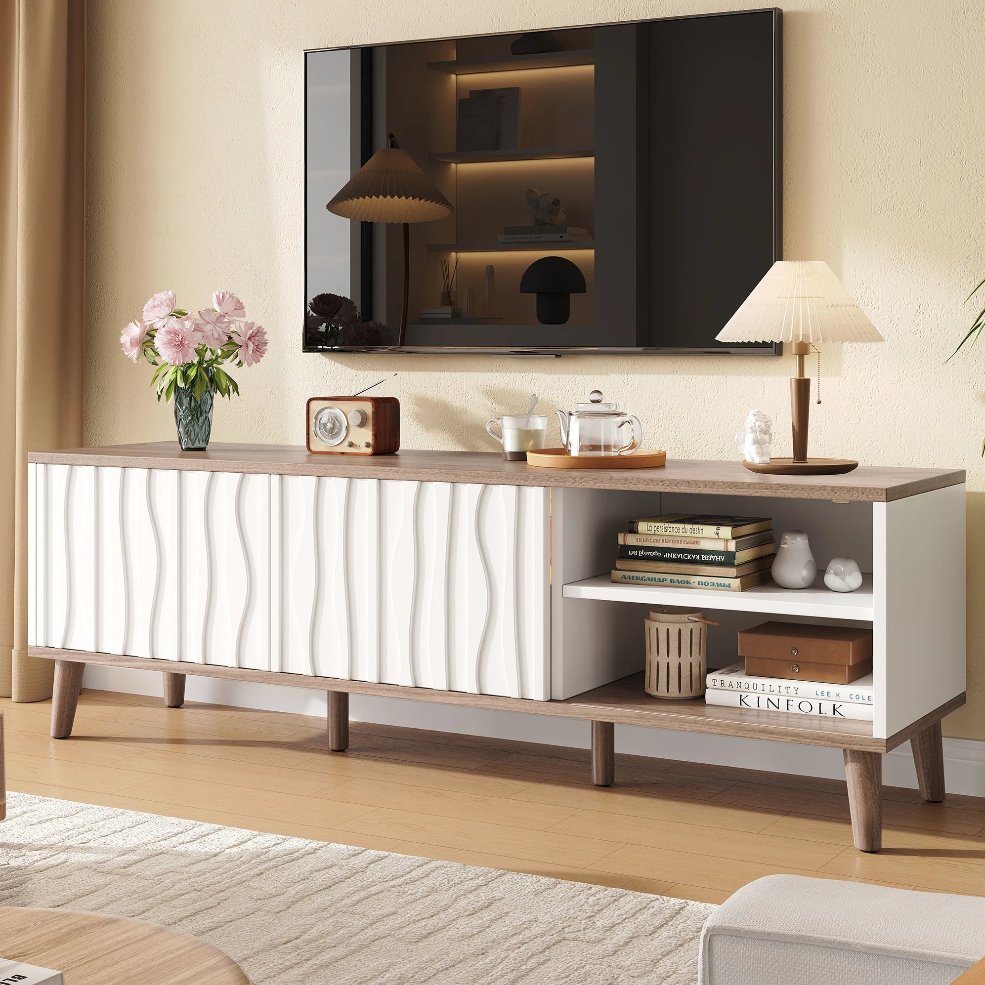 Meuble TV Blanc et Bois