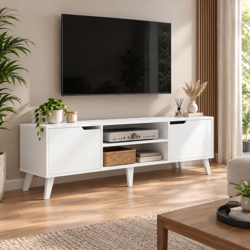 Meuble Télé Blanc - Leif | Style Mid-Century Chic