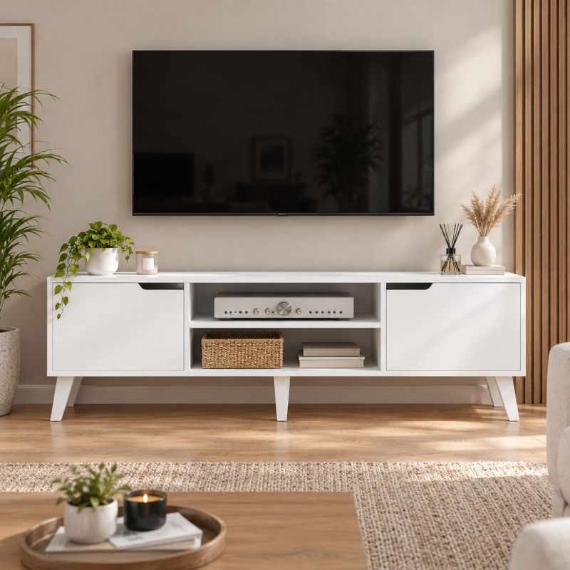 Meuble Télé Blanc - Leif | Style Mid-Century Chic