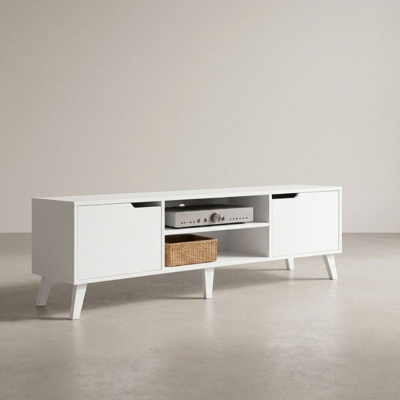 Meuble Télé Blanc - Leif | Style Mid-Century Chic