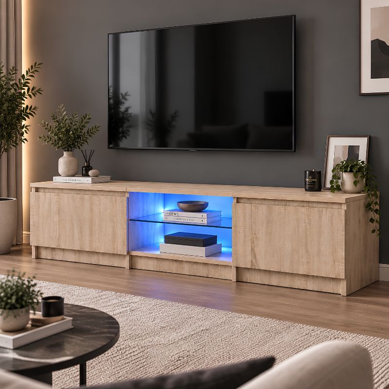 Meuble Télé en Bois Sonoma Clair avec LED RVB  | Honûr
