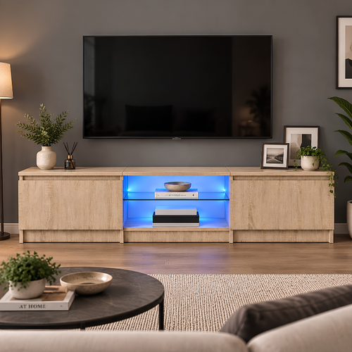 Meuble Télé en Bois Sonoma Clair avec LED RVB  | Honûr