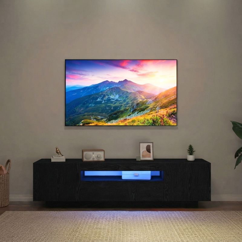 Meuble TV 160 cm Noir - Simon | Chic, Robuste et Fonctionnel