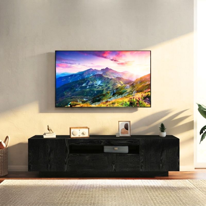 Meuble TV 160 cm Noir - Simon | Chic, Robuste et Fonctionnel