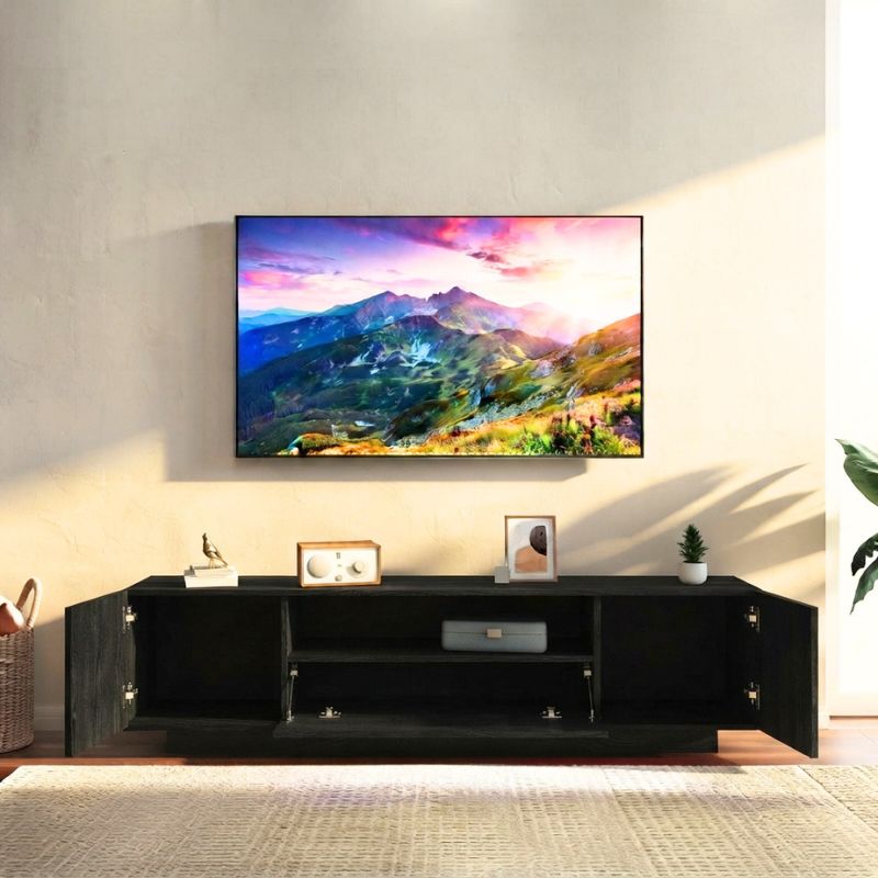 Meuble TV 160 cm Noir - Simon | Chic, Robuste et Fonctionnel
