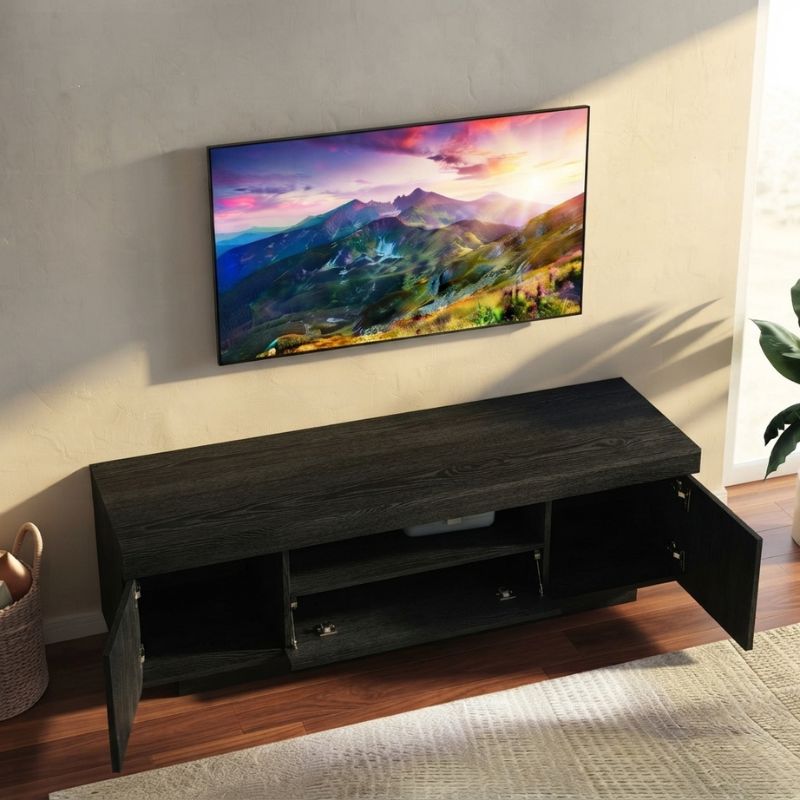 Meuble TV 160 cm Noir - Simon | Chic, Robuste et Fonctionnel