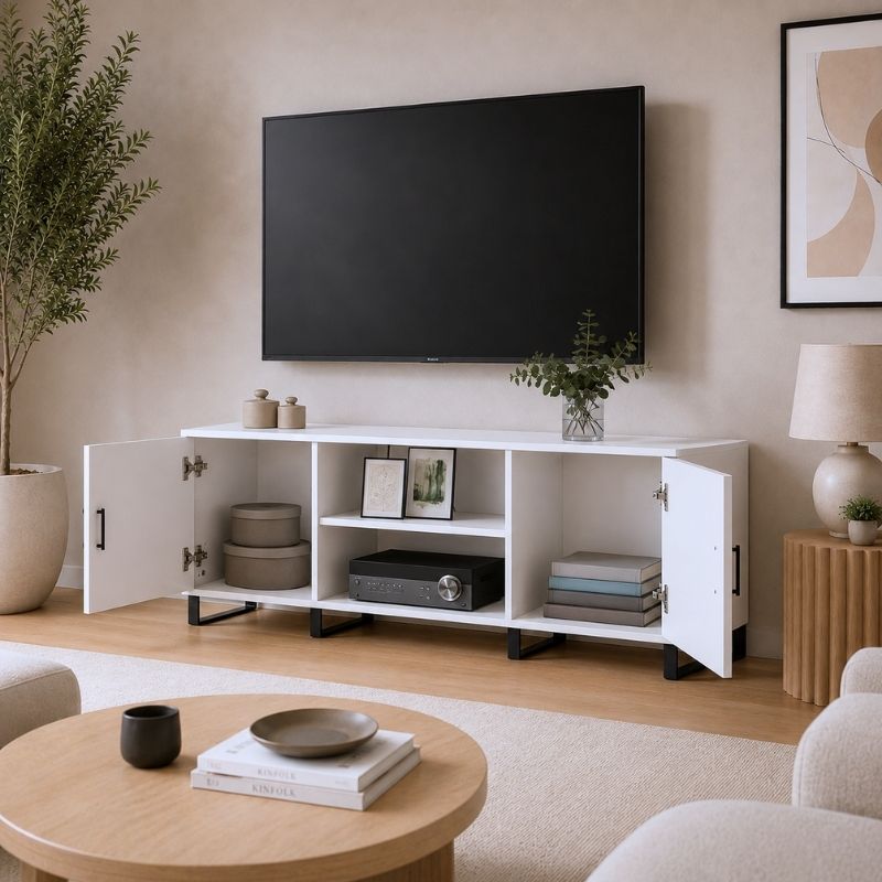Meuble TV Blanc 150 - Håkon | Élégance et Praticité