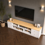 Meuble TV Blanc et Bois Clair - Thor | Design & Rangement Optimisé