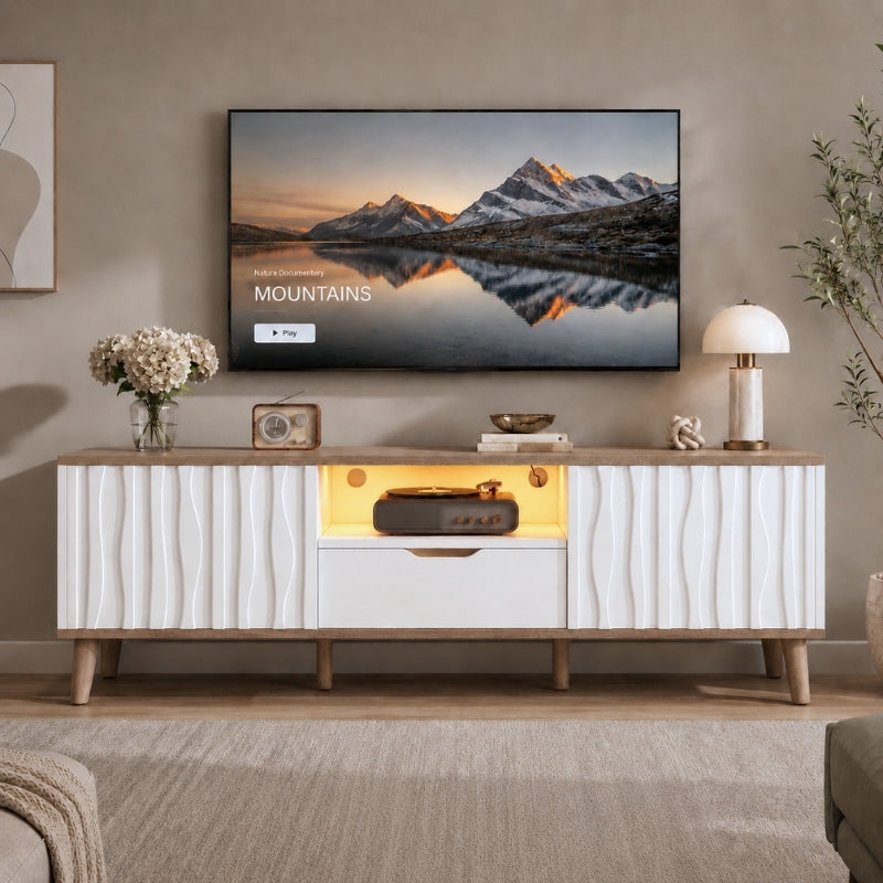 Meuble TV Blanc et Bois - Sigurd | Style Moderne pour Votre Salon