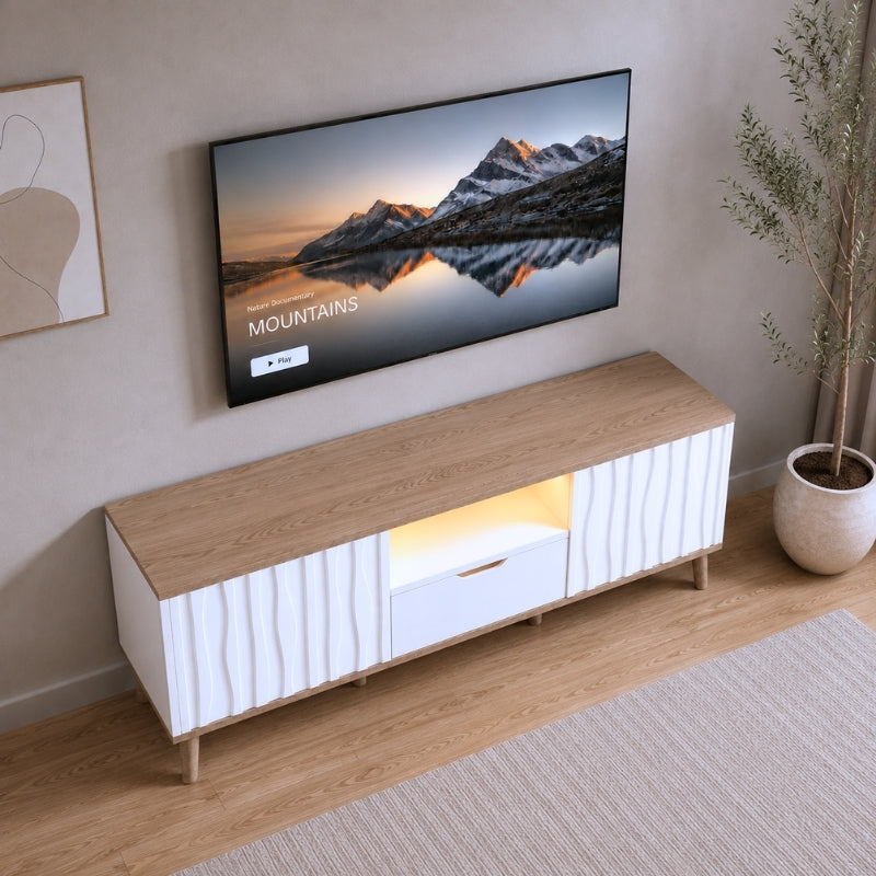 Meuble TV Blanc et Bois - Sigurd | Style Moderne pour Votre Salon