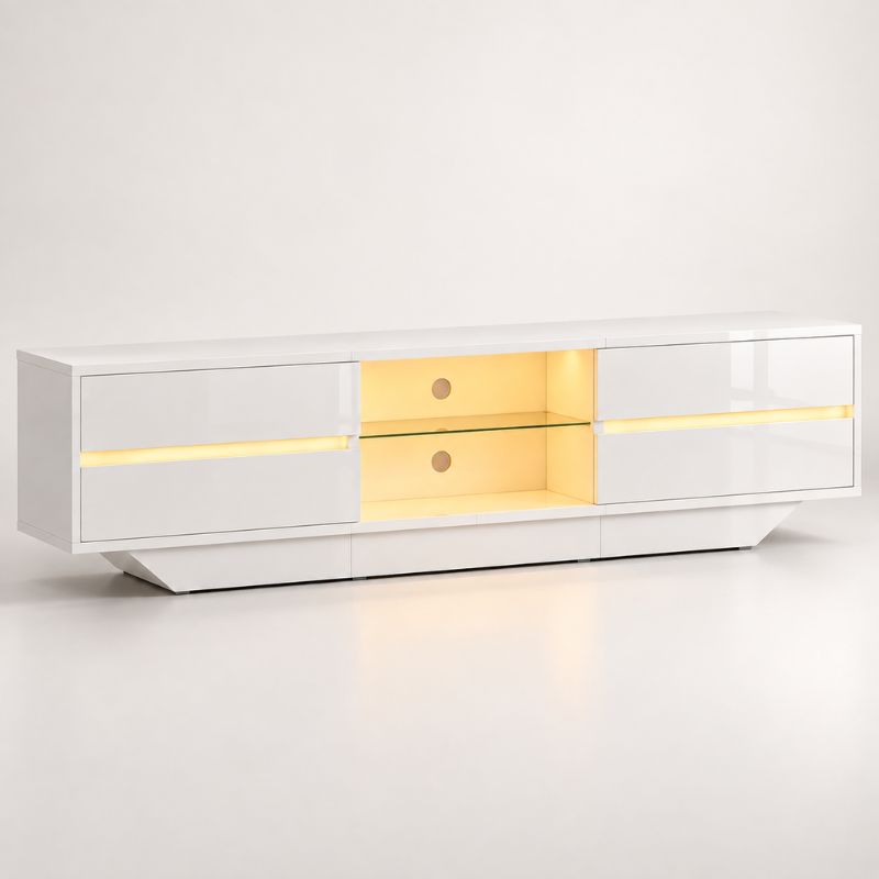 Meuble TV Blanc Laqué Led - Olav | Design & Rangement Optimisé