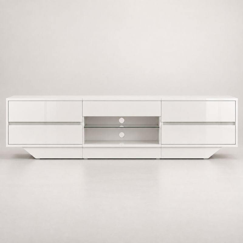 Meuble TV Blanc Laqué Led - Olav | Design & Rangement Optimisé