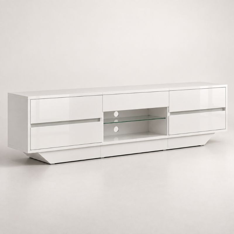 Meuble TV Blanc Laqué Led - Olav | Design & Rangement Optimisé