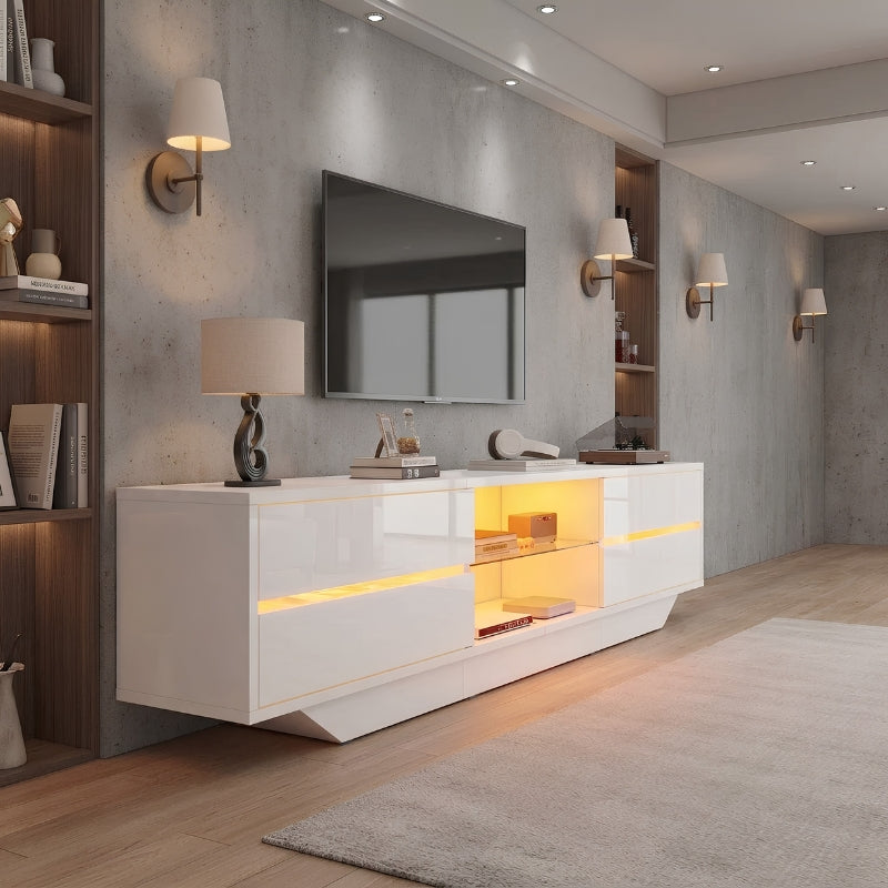 Meuble TV Blanc Laqué Led - Olav | Design & Rangement Optimisé