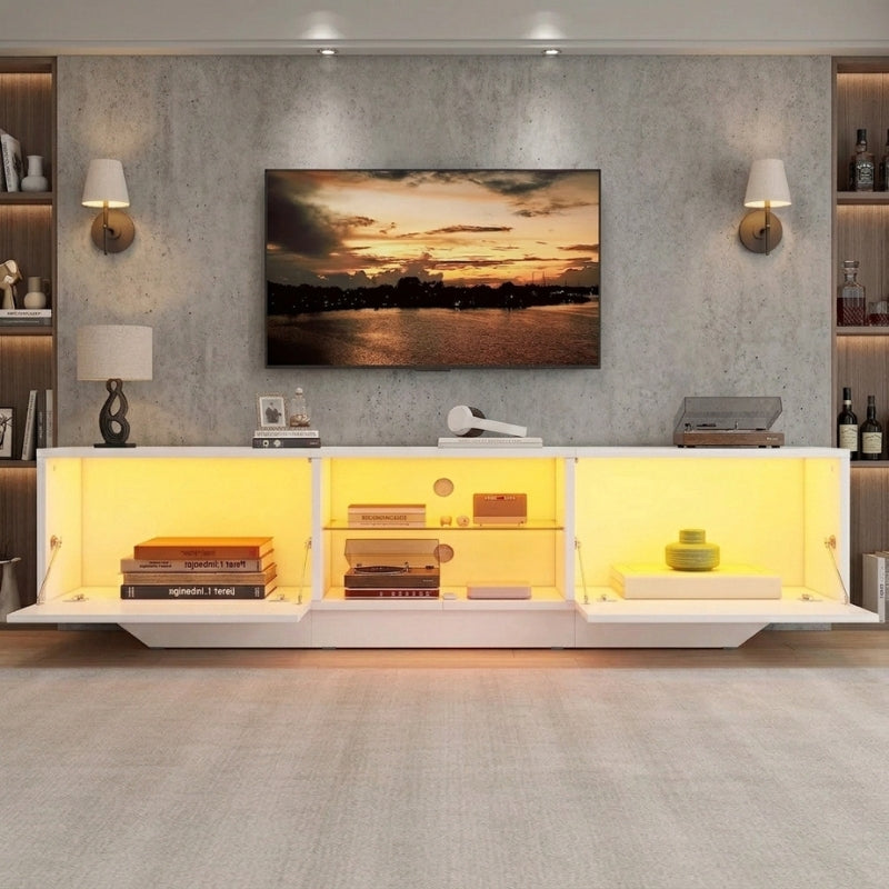 Meuble TV Blanc Laqué Led - Olav | Design & Rangement Optimisé