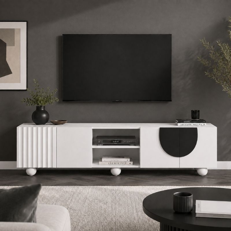 Meuble TV Blanc Noir - Marcus | Design & Rangement Optimisé