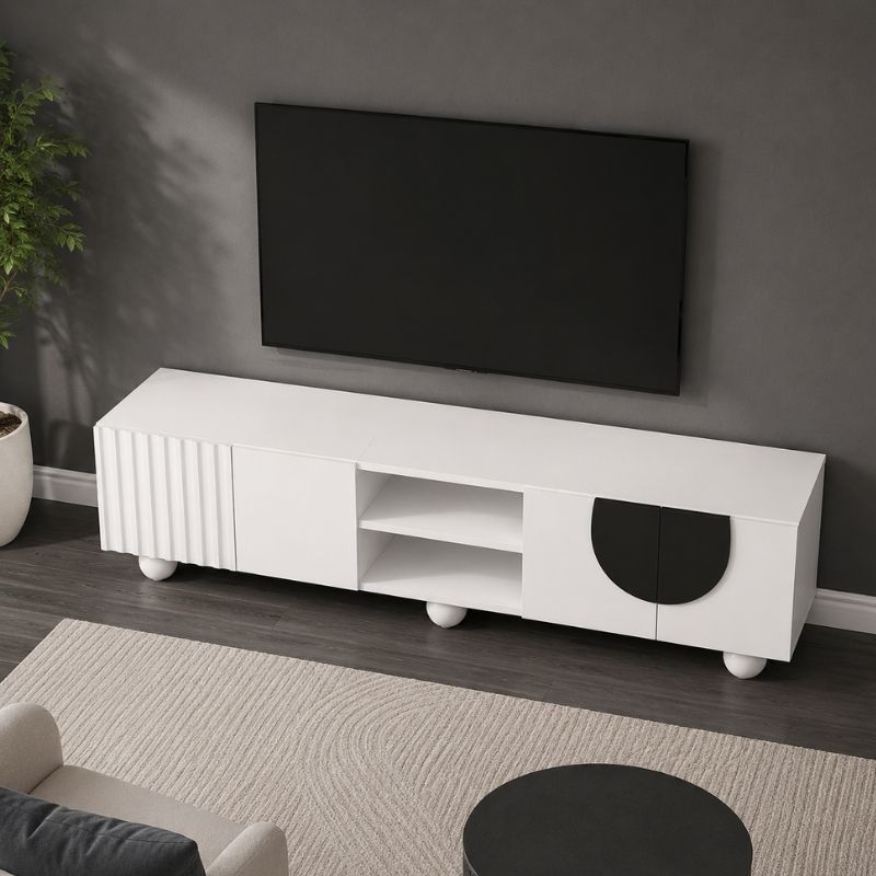 Meuble TV Blanc Noir - Marcus | Design & Rangement Optimisé