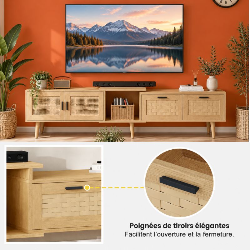 Meuble TV Bois et Rotin - Filip | Style Moderne pour Votre Salon