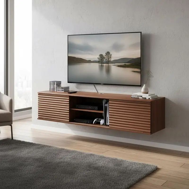 Meuble Tv Design Suspendu - Halvor | Noyer Massif