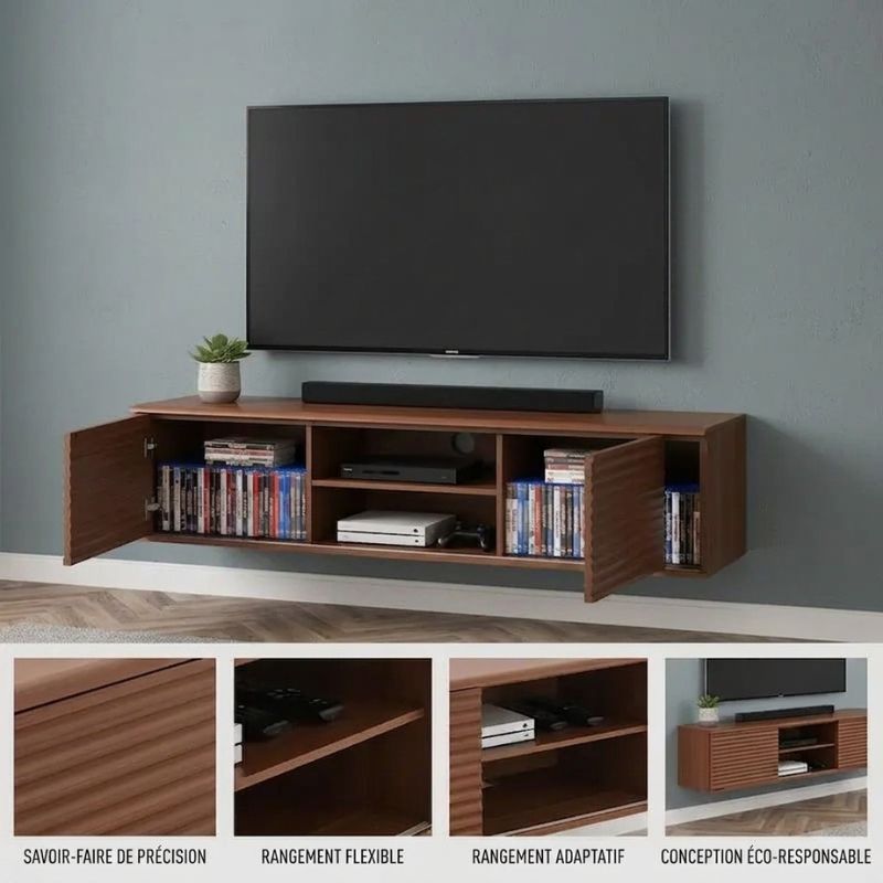 Meuble Tv Design Suspendu - Halvor | Noyer Massif
