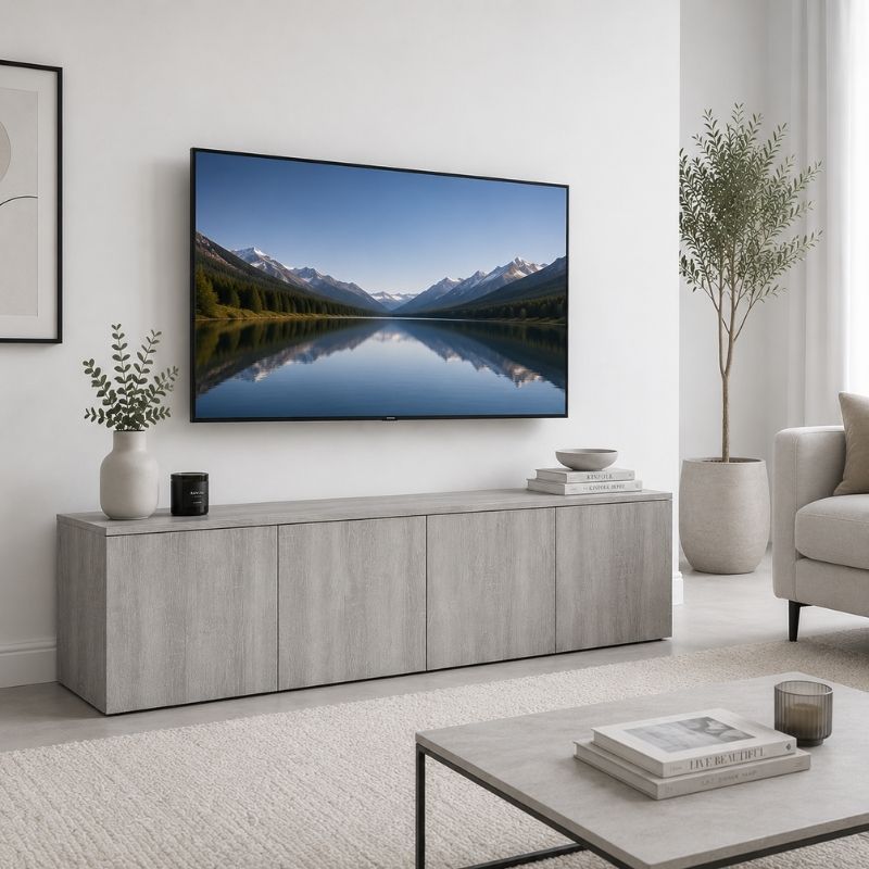 Meuble TV en Bois Gris - Sander | Design & Rangement Optimisé