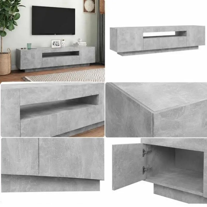 Meuble TV Gris Béton - Benjamin | Chic, Robuste avec Led