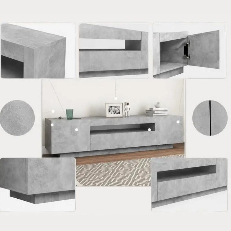 Meuble TV Gris Béton - Benjamin | Chic, Robuste avec Led