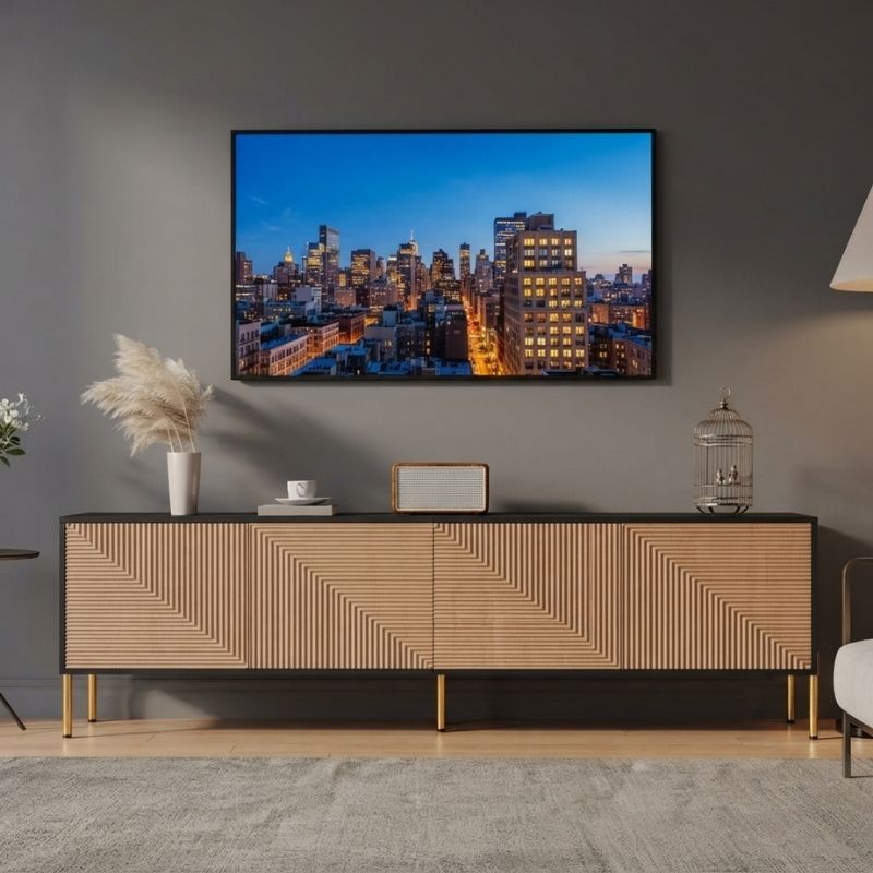 Meuble TV Noir et Bois 180 cm - Nikolaj | Le Meuble qui Sublime Votre Salon