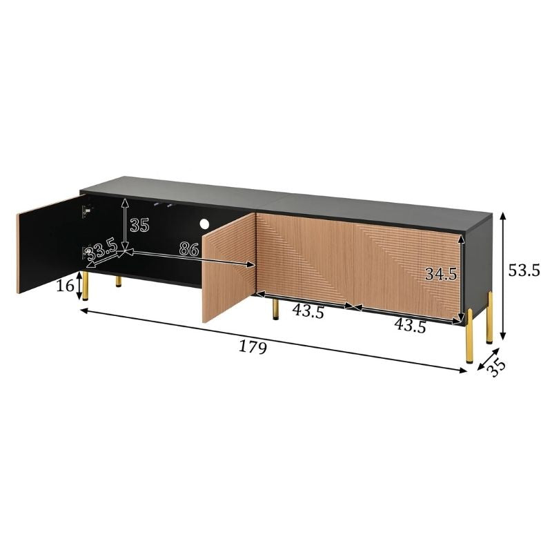 Meuble TV Noir et Bois 180 cm - Nikolaj | Le Meuble qui Sublime Votre Salon