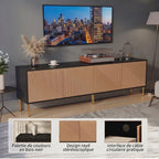 Meuble TV Noir et Bois 180 cm - Nikolaj | Le Meuble qui Sublime Votre Salon