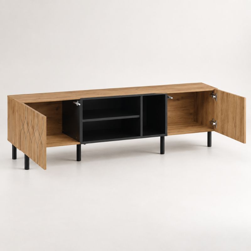 Meuble TV Style Scandinave - Arne | 2 Portes et 4 Niches
