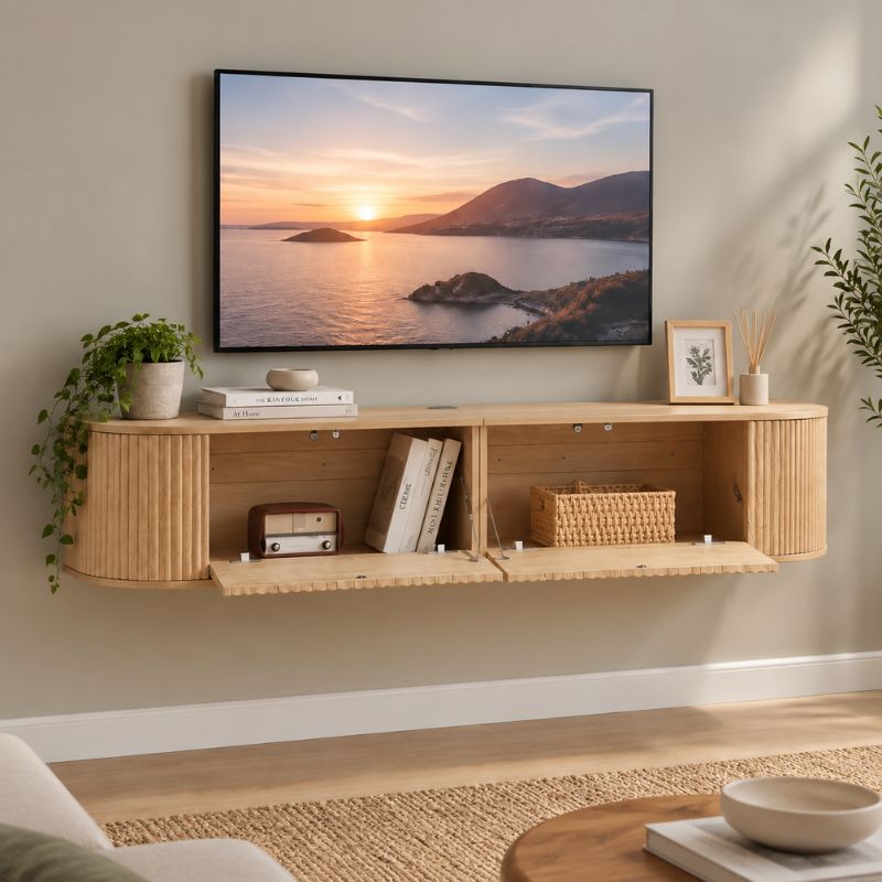 Meuble TV Suspendu 140 cm Bois - Frederik | Style Moderne pour Votre Salon