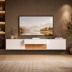 Meuble TV Suspendu Blanc 180 cm - Mikael | Chic, Robuste et Fonctionnel