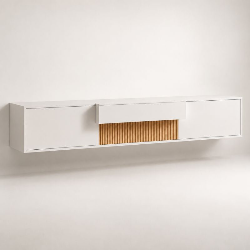 Meuble TV Suspendu Blanc 180 cm - Mikael | Chic, Robuste et Fonctionnel