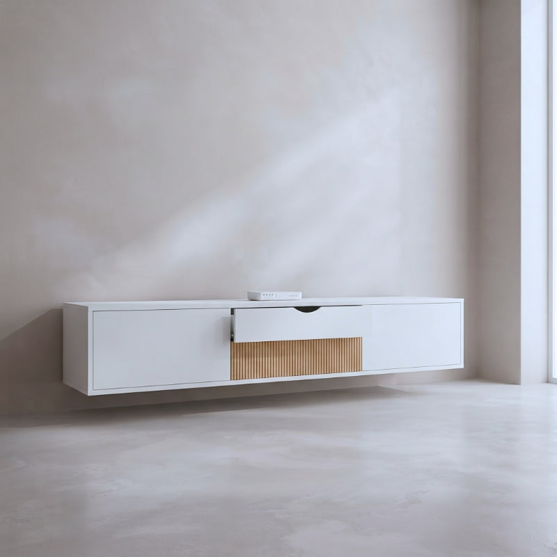 Meuble TV Suspendu Blanc 180 cm - Mikael | Chic, Robuste et Fonctionnel