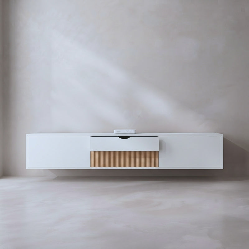 Meuble TV Suspendu Blanc 180 cm - Mikael | Chic, Robuste et Fonctionnel