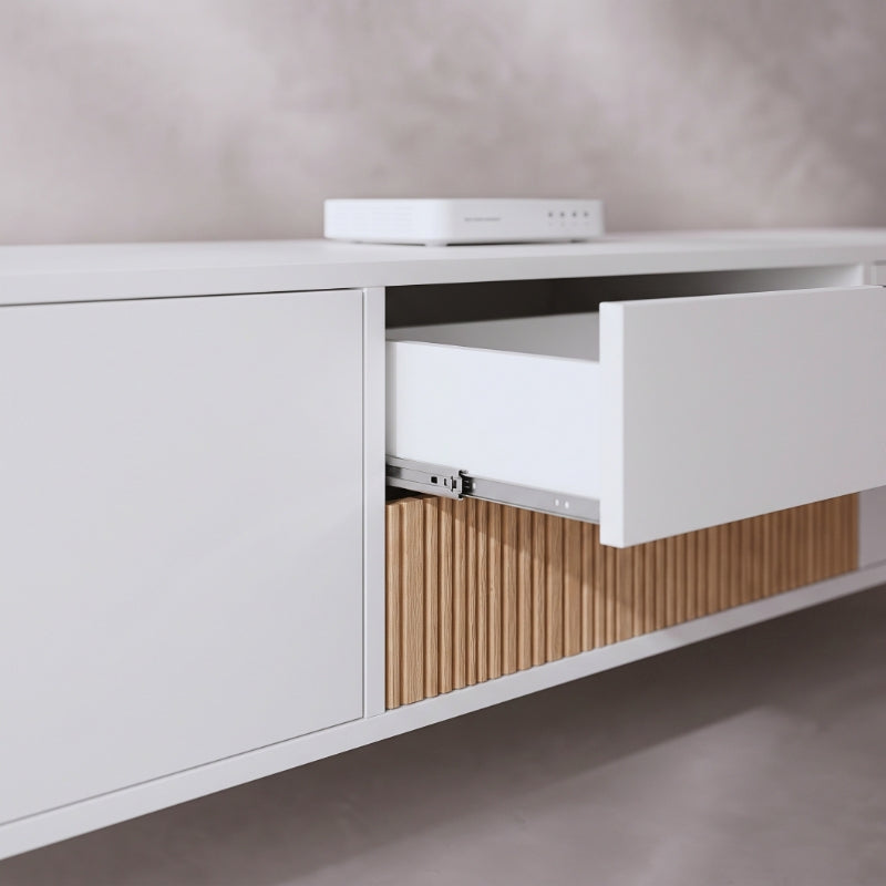 Meuble TV Suspendu Blanc 180 cm - Mikael | Chic, Robuste et Fonctionnel