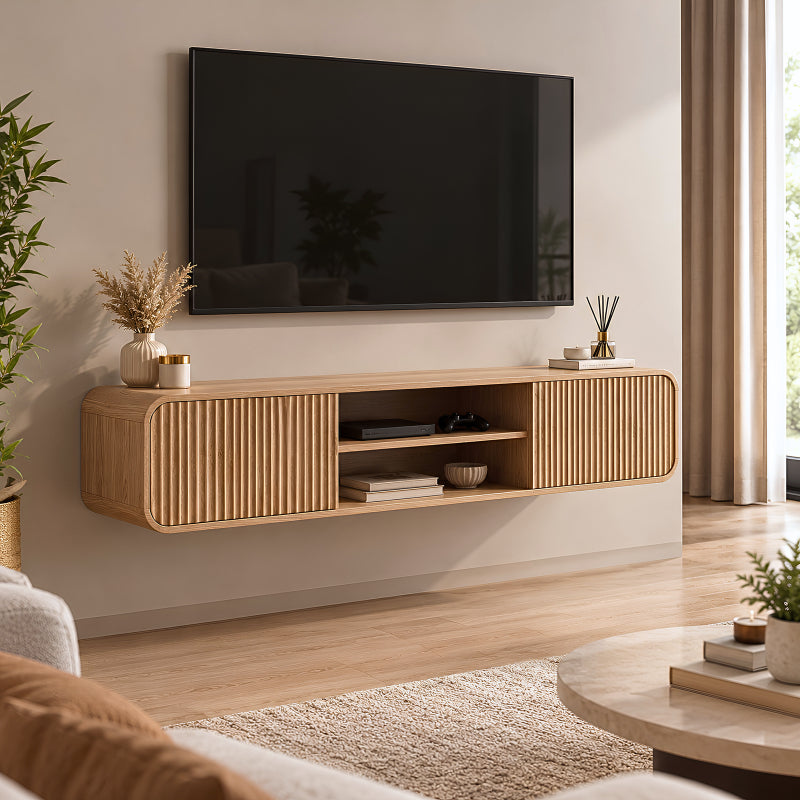 Meuble Tv Suspendu Bois 160 cm - Henzar  | Style Moderne pour Votre Salon